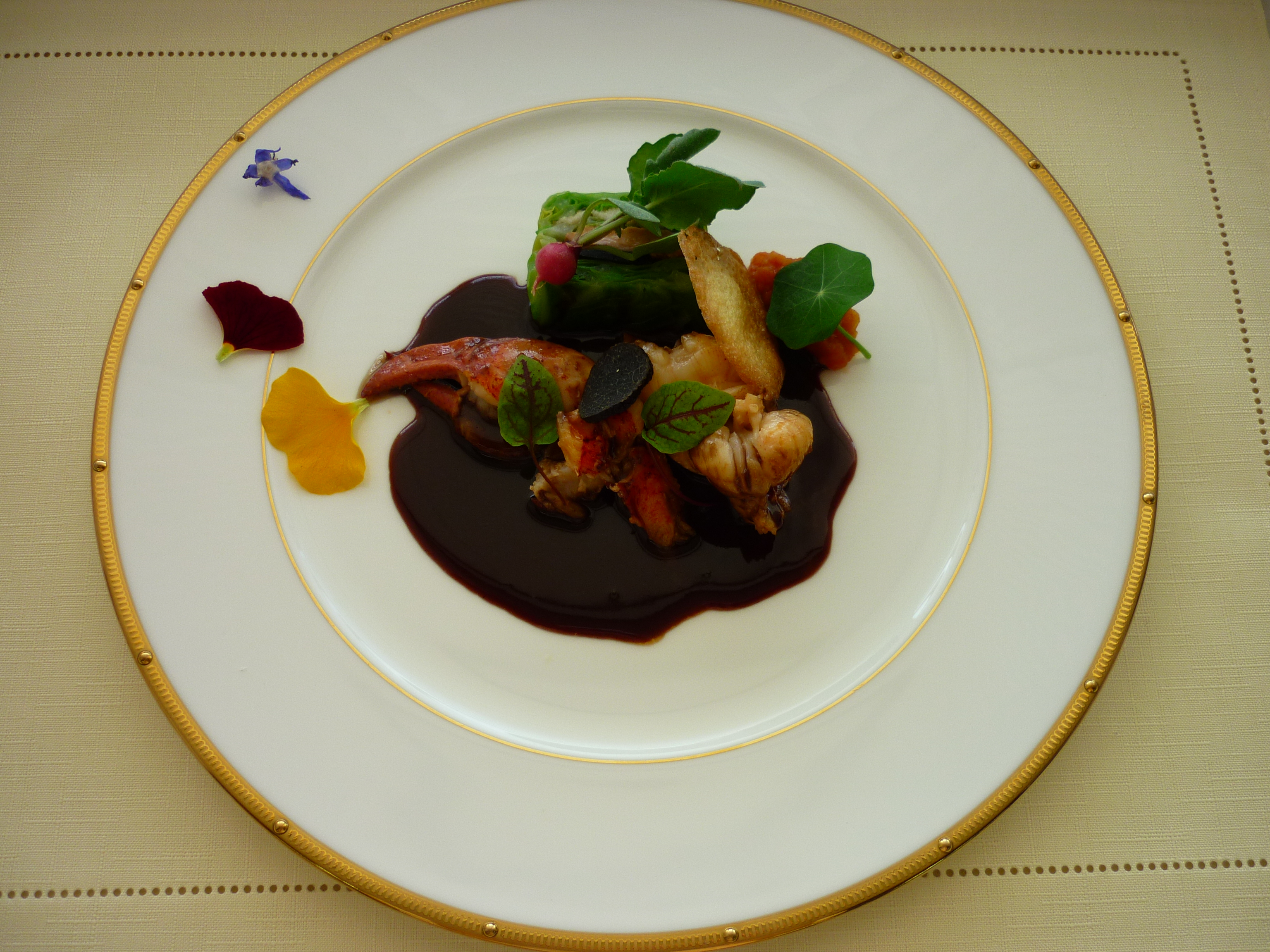 legume de printaniere presée arec homard sauté à mafacor　春野菜キャベツとフォアグラ穴子のプレスとオマールエビソテー